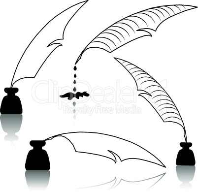 Set Inkwell and feather for education concept.