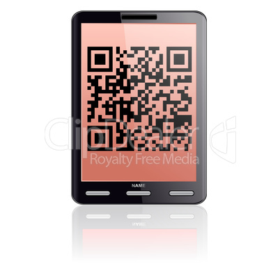 Tablet computer  with QR code.