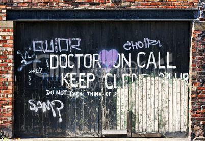 Grafitti covered garage door