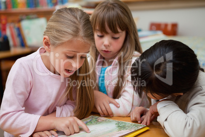 Schoolgirls reading a fairy tale together