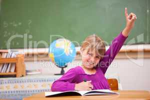 Schoolgirl raising her hand to ask a question