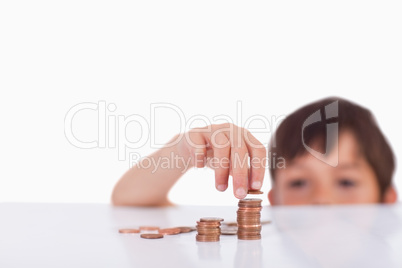 Young boy counting his change