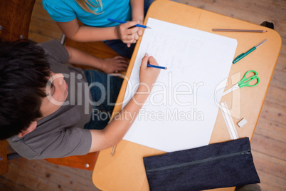 Above view of pupils working together