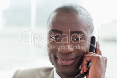 Close up of a businessman on the phone