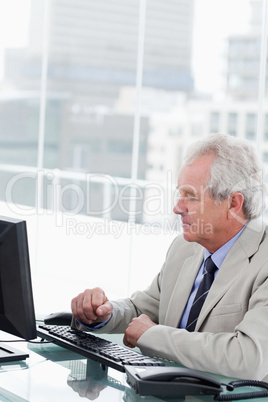 Portrait of a senior manager working with a computer