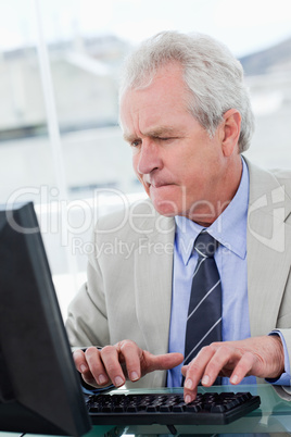 Portrait of a serious senior manager using a computer
