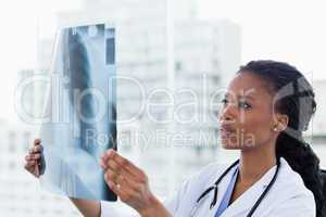 Female doctor looking at a set of X-rays