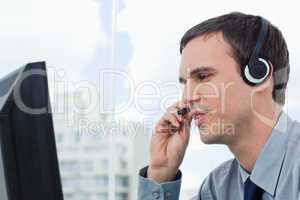 Office worker using a headset