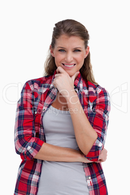 Portrait of a smiling woman thinking