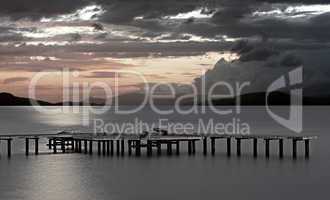 Long exposure on wooden pier with moonlight