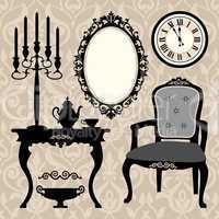 Set of antique furniture and objects