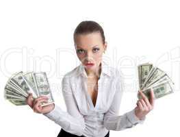sexy business woman take a bundle of money