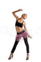 Athletic young woman posing in dance sport costume