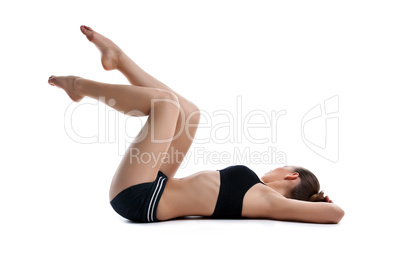 young woman relax in fitness dress isolated