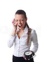 Anger young business woman scream on time limit