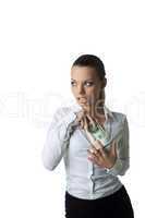 Sexy business woman hide lots of money