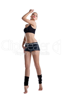 happy young woman stand in fitness dress