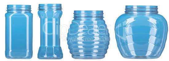 Set of blue plastic bottle isolated