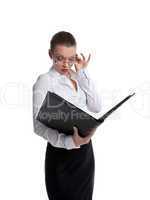 Sexy business woman look in  ledger book