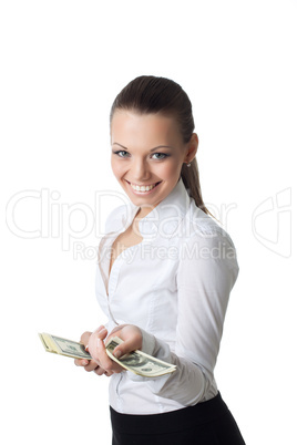 young sexy business woman offer dollars