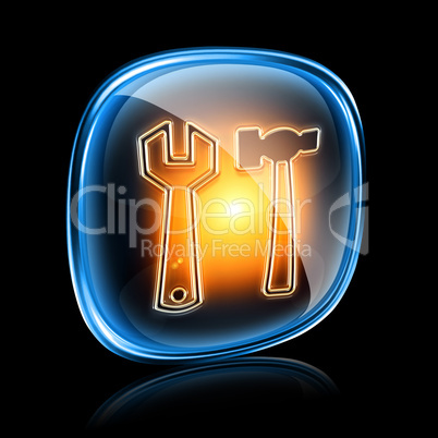 Tools icon neon, isolated on black background