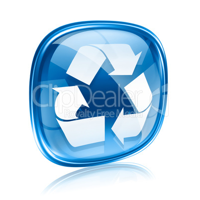 Recycling symbol icon blue glass, isolated on white background.