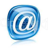 email icon blue glass, isolated on white background.