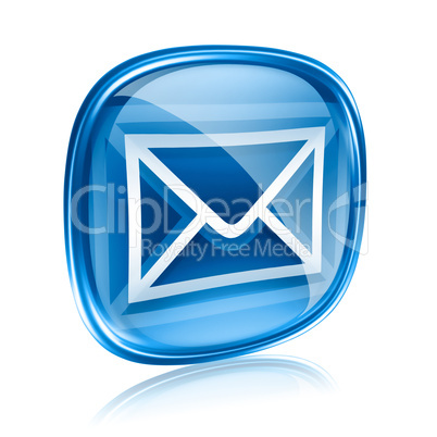 envelope icon blue glass, isolated on white background