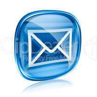 envelope icon blue glass, isolated on white background