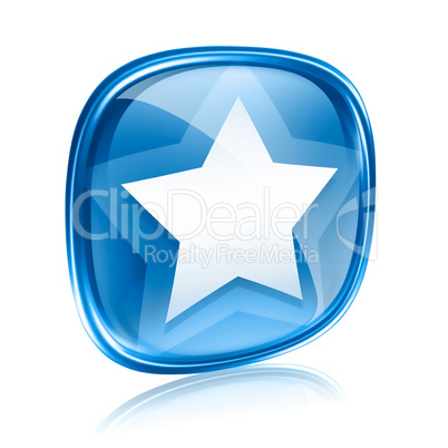 star icon blue glass, isolated on white background.