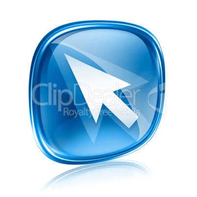 arrow icon blue glass, isolated on white background