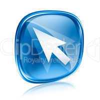arrow icon blue glass, isolated on white background