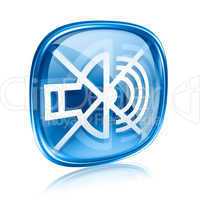 speaker off icon blue glass, isolated on white background.