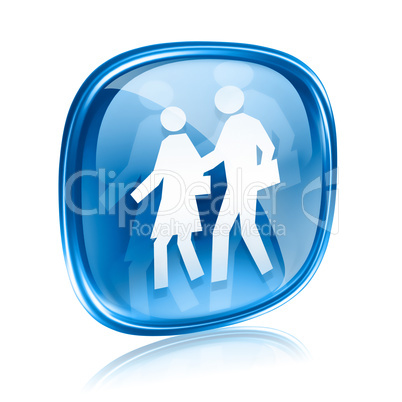 people icon blue glass, isolated on white background