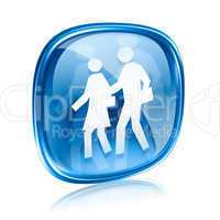 people icon blue glass, isolated on white background