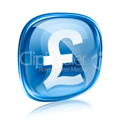Pound icon blue glass, isolated on white background