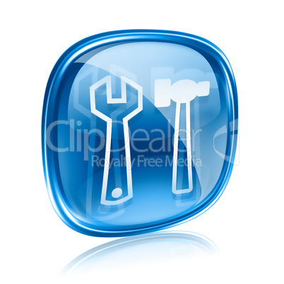 Tools icon blue glass, isolated on white background.