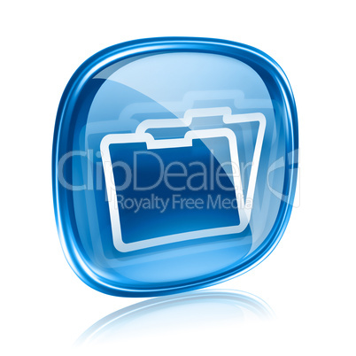 Folder icon blue glass, isolated on white background