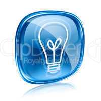 Light bulb Icon blue glass, isolated on white background