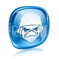 Army icon blue glass, isolated on white background