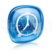 Clock icon blue glass, isolated on white background