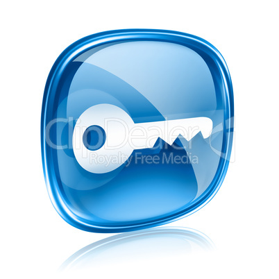 Key icon blue glass, isolated on white background