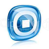 Stop icon blue glass, isolated on white background.