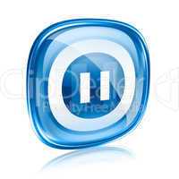 Pause icon blue glass, isolated on white background.