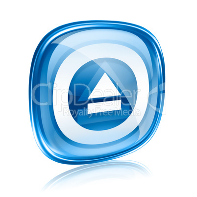 Eject icon blue glass, isolated on white background.