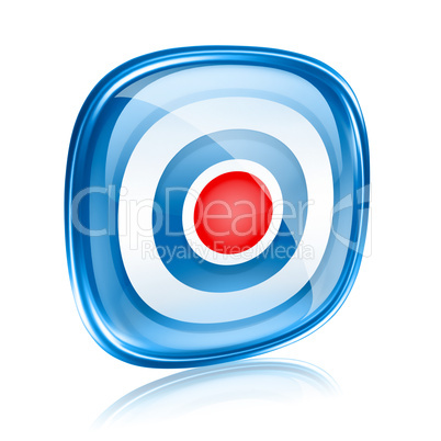 Record icon blue glass, isolated on white background.