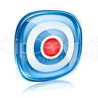 Record icon blue glass, isolated on white background.