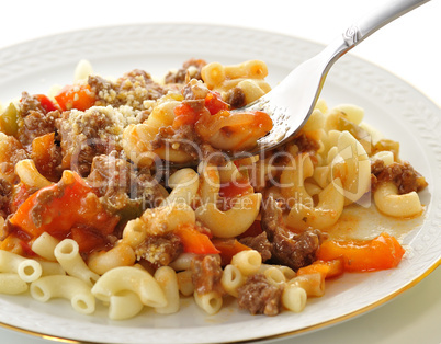 macaroni with sauce and vegetables