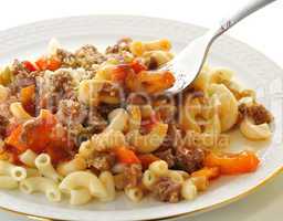 macaroni with sauce and vegetables