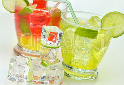 fruit cocktails with ice cubes